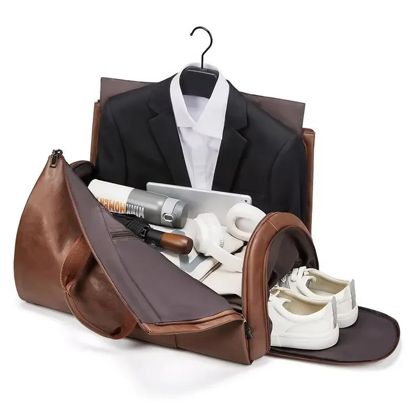 Leather duffel bag