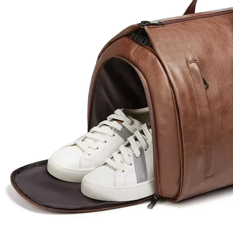 Leather duffel bag