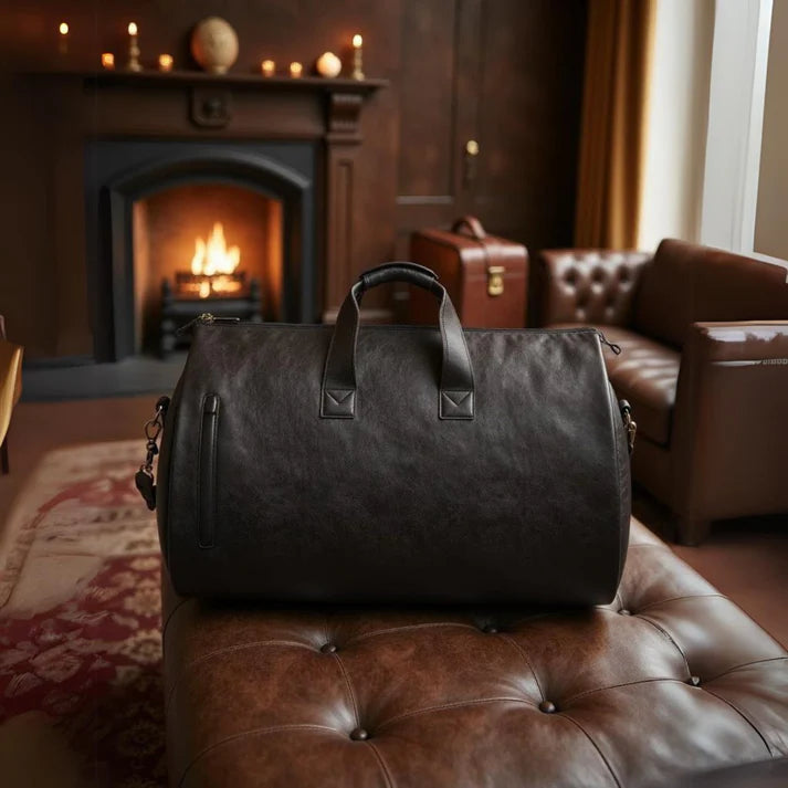 Leather duffel bag