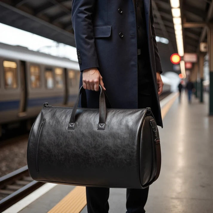 Leather duffel bag