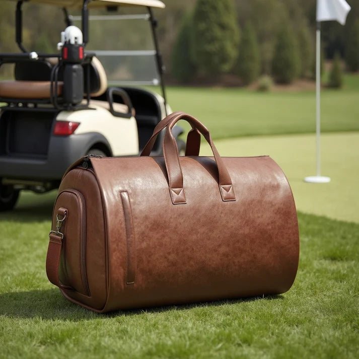 Leather duffel bag