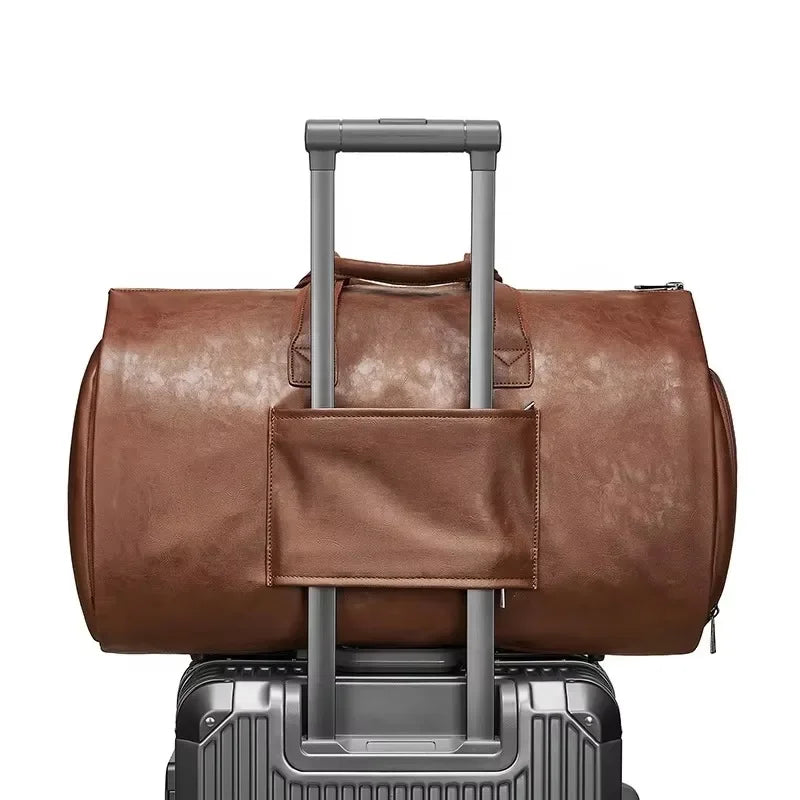 Leather duffel bag