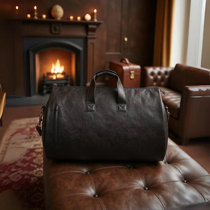 Leather duffel bag